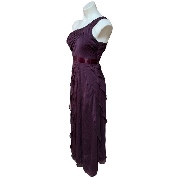 Vintage Y2K One Shoulder Chiffon Ruffle Maxi Dress Gown Mauve Purple Size 2 / XS - Picture 3 of 9